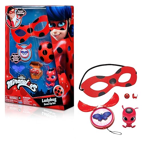 Miraculous girls female Ladybug Dress Up Set with Yoyo, color change Akuma, Tikki kwami, mask and Earrings by Playmates Toys For