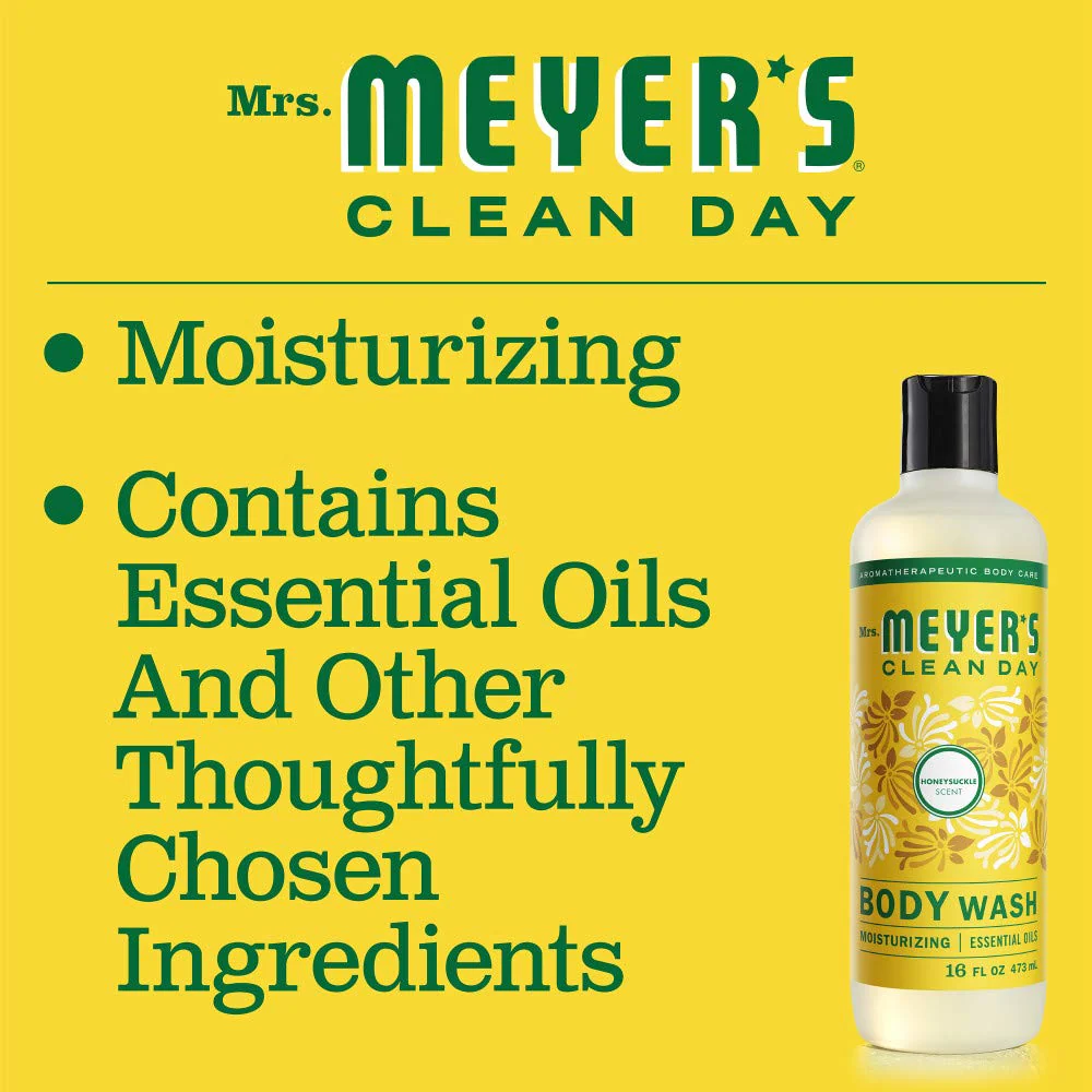 Mrs. Meyers Clean Da Mrs. Meyer&s;s Moisturizing Body Wash for Women and Men, Biodegradable Shower Gel Formula Made with Essential Oils, Honeysuckle, 1