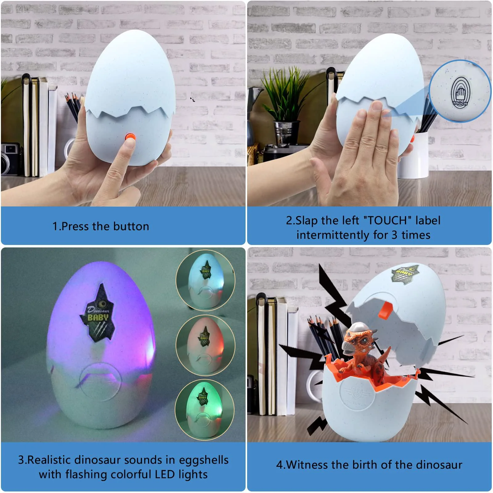 wekity hatching eggs dinosaur toys,dinosaur eggs hatch with realistic dinosaur action figure,led light and sound,creative edu
