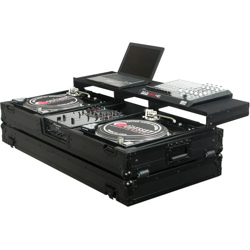 Odyssey BLACK LABEL REMIXER GLIDE STYLE SERIES DJ COFFIN W/WHEELS FOR 2 TURNTABLES IN BATTLE POSITION &a; A 10