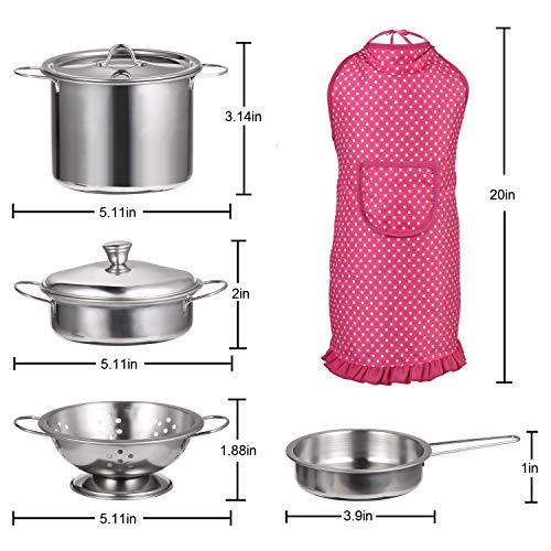 Juboury Kitchen Pretend Play Toys with Stainless Steel Cookware Pots and Pans Set, Cooking Utensils, Apron &a; Chef Hat, Cutting V