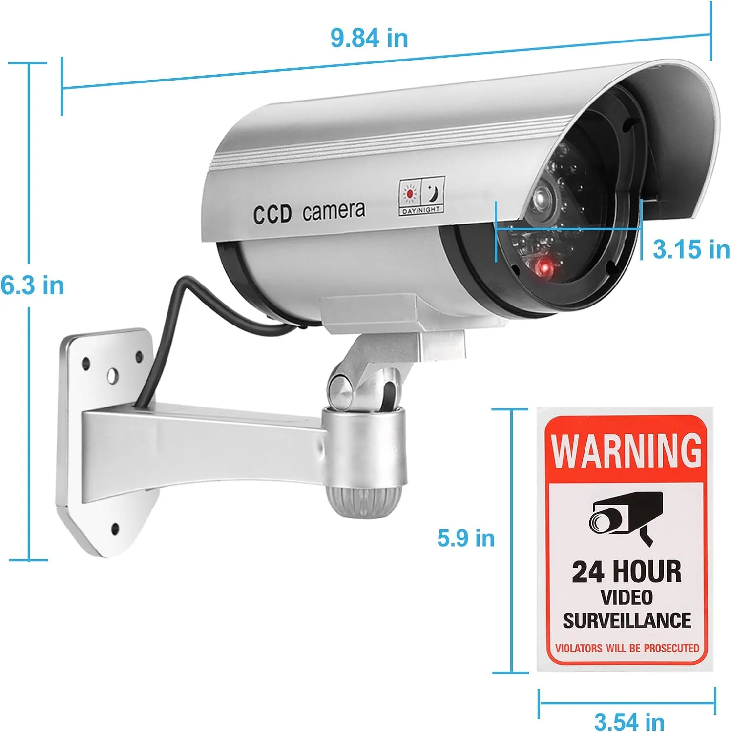 Fitnate Fake Camera, FITNATE Dummy Camera CCTV Surveillance System with LED Red Flashing Light with 4 Safety Warning Stickers, Fake Sec
