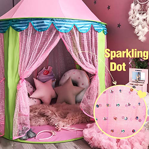Tiny Land Kids Play Tent with LED Lights &a; Tote Case, Kids Toy for 3,4,5,6 Years Old Girl, 2 Kids Foldable Pop Up Play Tent/Hous