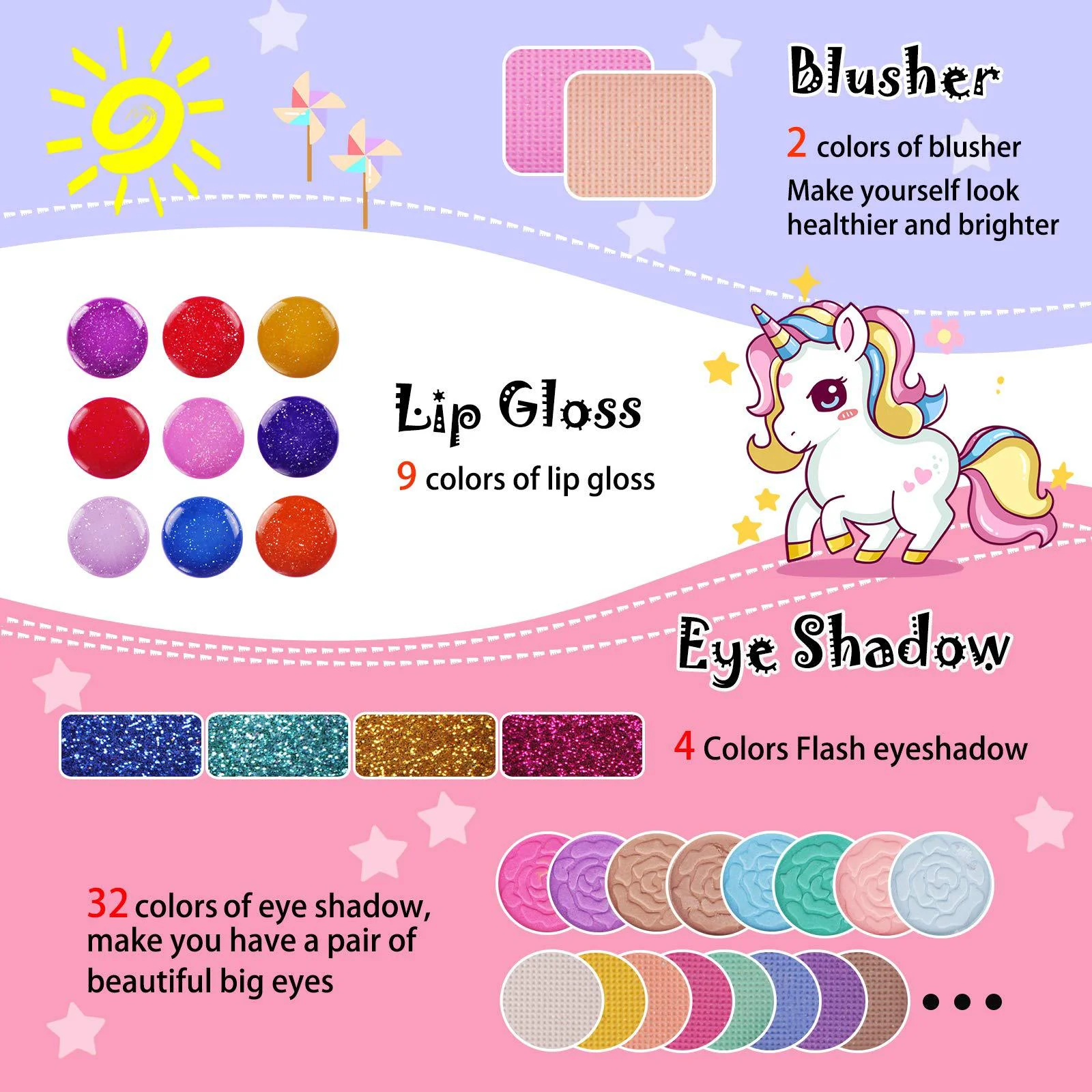 kidcheer kids makeup kit for girls princess real washable cosmetic 3+ year old girl birthday gifts pretend play toys for girl