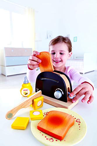Hape Pop Up Toaster Set in Black and Silver Wooden Play Kitchen Set