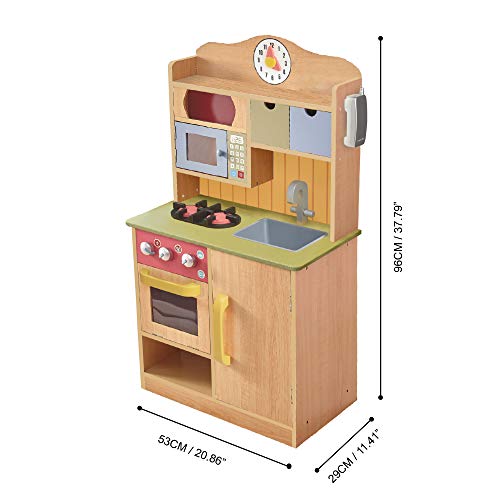 Teamson Kids Little Chef Florence Classic Kids Play Kitchen Toddler Pretend Play Set with Accessories, 2 Drawers, and Clock Wood