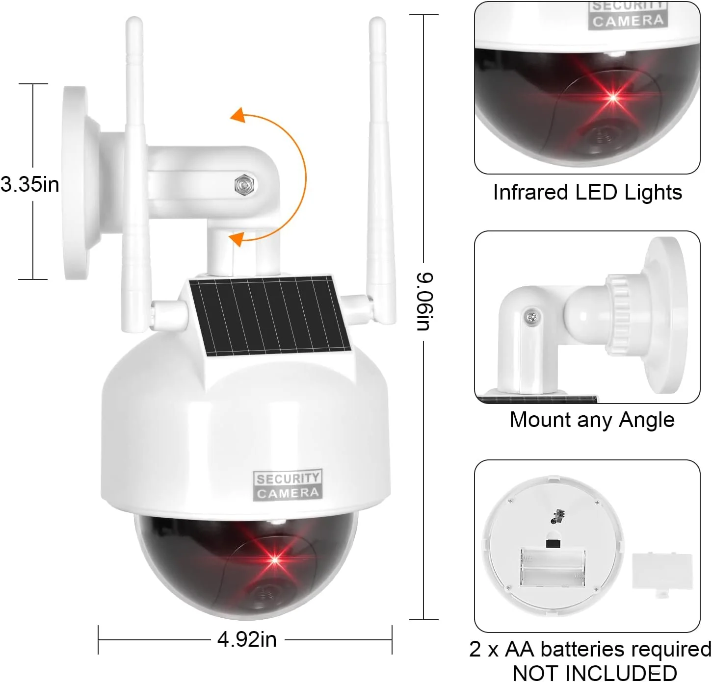 bnt Solar Fake Camera Security Outdoor, Solar Dummy Powered Simulated Surveillance Cameras with 1 Flashing Red LED Light/CCTV Stick