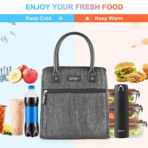 nicole miller insulated lunch bag tote - thermal soft side wide-open cooler ice bag lunch box for food with drink bottle hold