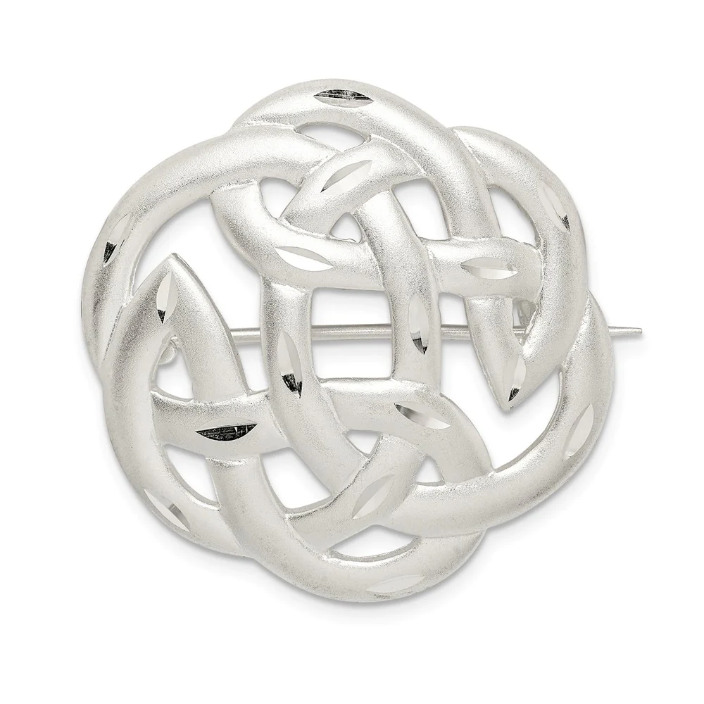 Jewelryweb Sterling Silver Satin Finish Sparkle-Cut Celtic Knot Pin - Measures 33x32mm Wide