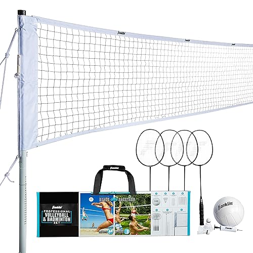 Franklin Sports Volleyball &a; Badminton Combo Set - Portable Backyard Volleyball &a; Badminton Net Set - Volleyball, Rackets &a; Bird