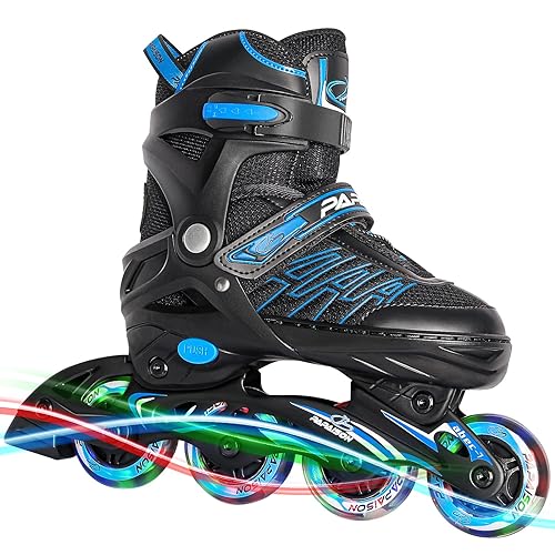 ITurnglow Adjustable Inline Skates for Kids and Adults with Light up Wheels Beginner Skates Fun Illuminating Roller Skates for K