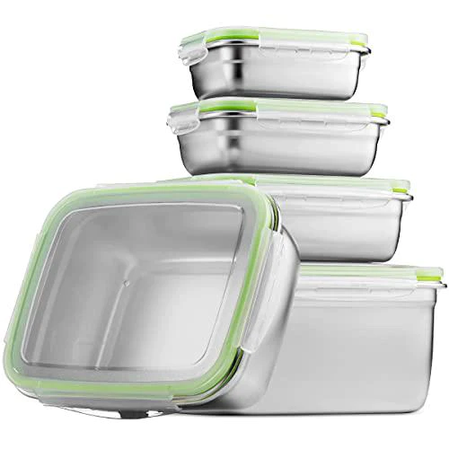 Homearray stainless steel food storage containers | leak proof &a; airtight lids | set of 5 containers bpa free that are dishwasher &a; fre