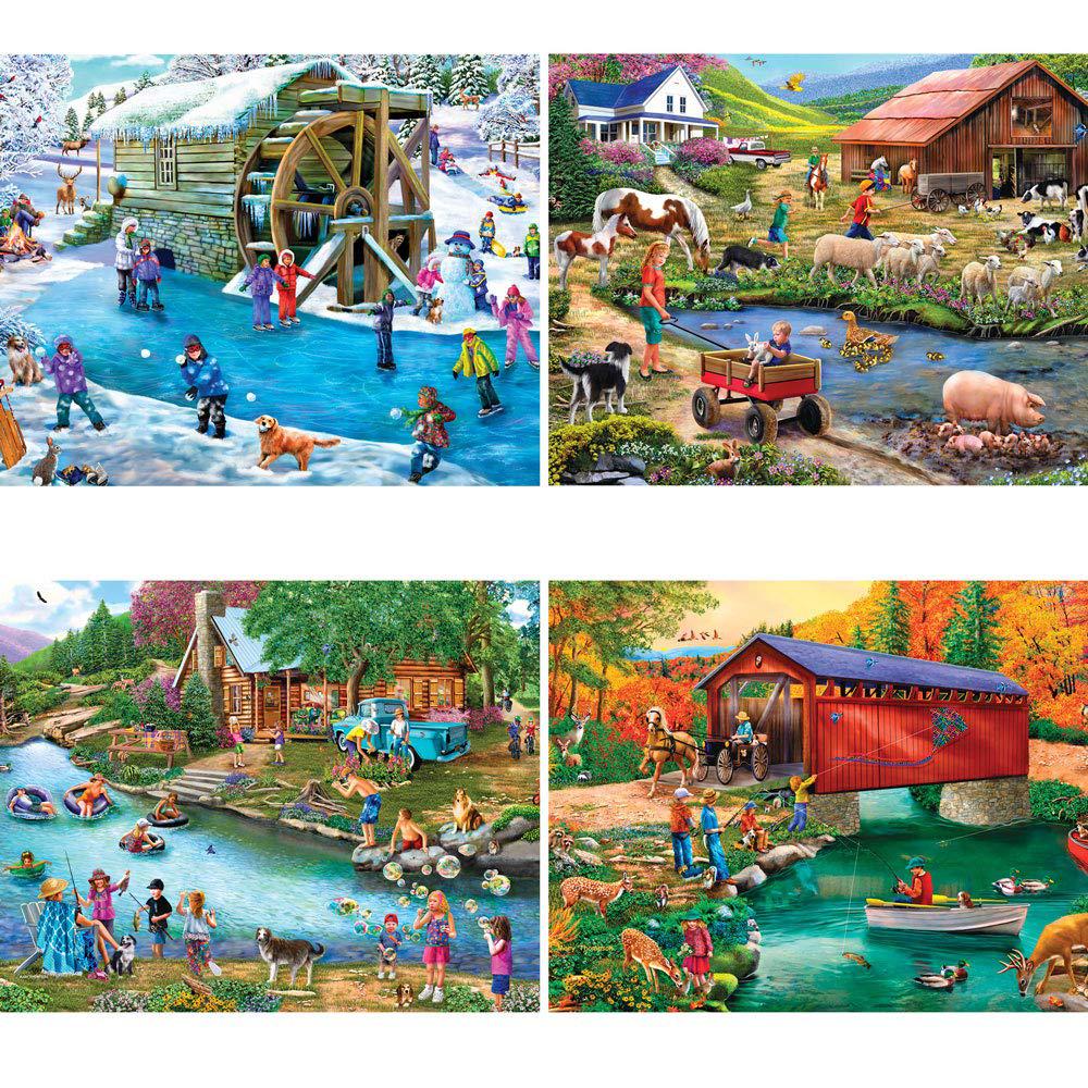 bits and pieces - 4-in-1 multi-pack - 500 piece jigsaw puzzles for adults - 500 pc large piece puzzle set bundle by artist ma
