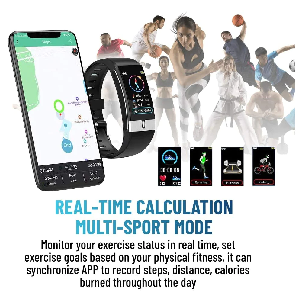 Indigi NEW E66s Fitness Tracker - Electrocardio Diagram (ECG) Blood Pressure/Oxygen (SPO2) with Heart Rate &a; Pedometer