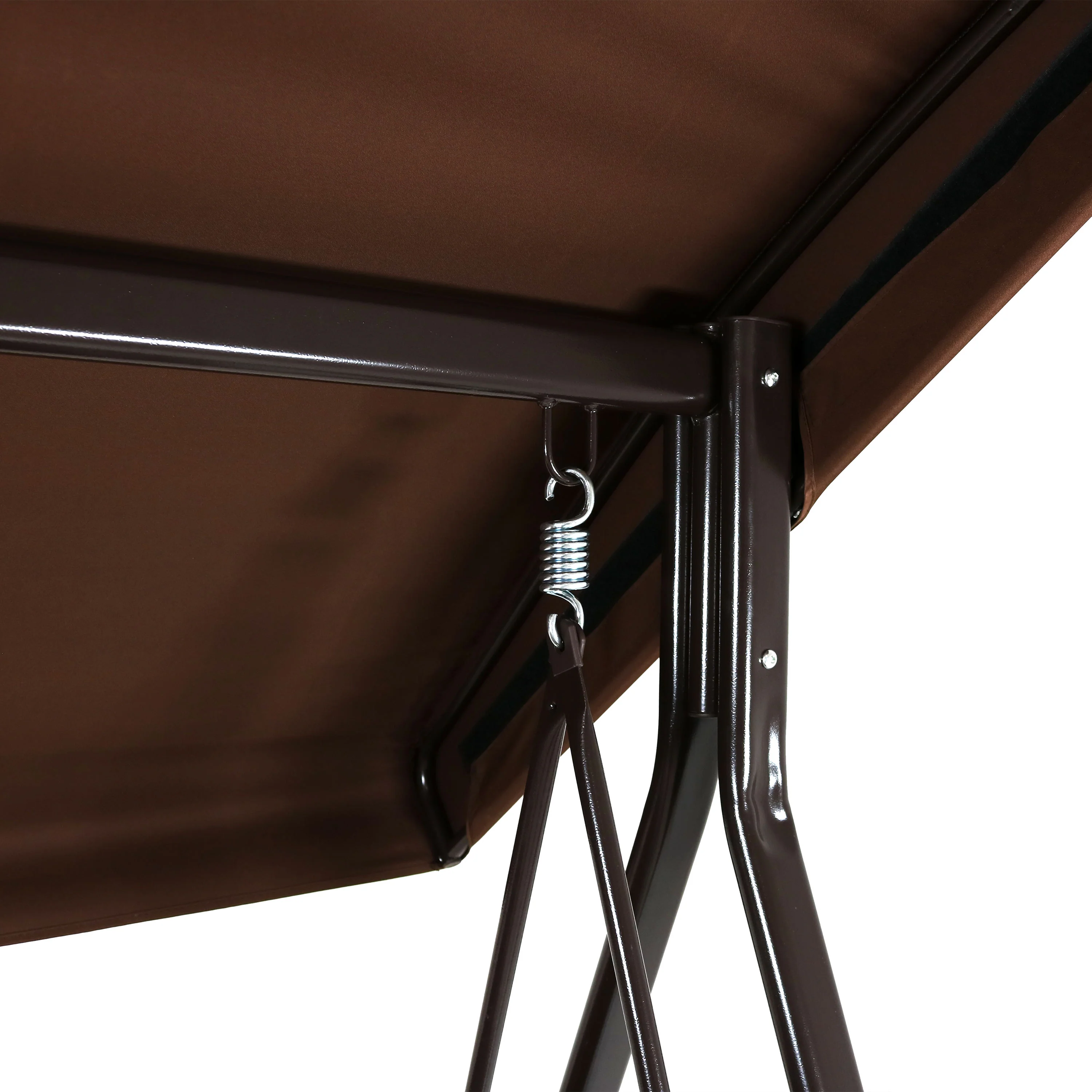 Sunnydaze Decor 3-Person Steel Frame Outdoor Canopy Swing with Side Tables - Brown