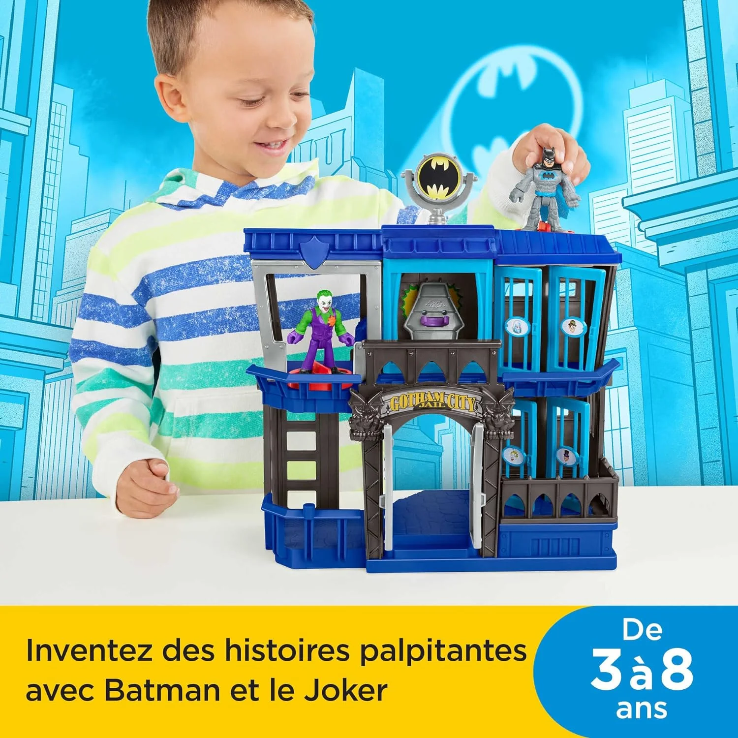 GCP Products Imaginext Dc Super Friends Batman Toy Gotham City Jail Recharged Playset With 2 Figures For Pretend Play Ages 3+ Years
