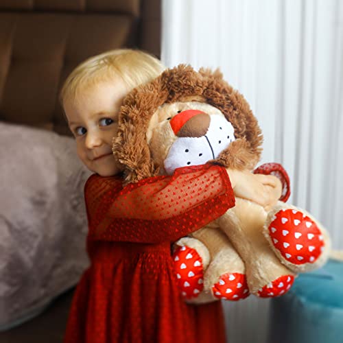WEIGEDU Huggable Lion Stuffed Animal Plush Toys, Adorable King Lion Plush with Mane and Heart Shape Tail for Girls Boys Kids Bab