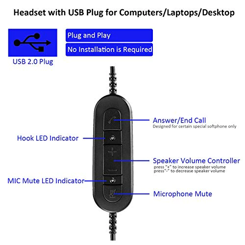 mkj USB Telephone Headset with Noise Cancelling Nuance Dragon Dictation Microphone Computer PC Headset Dual Ear for Skype Chat, Onli