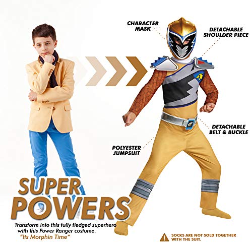 Disguise Gold Power Rangers Costume for Kids. Official Licensed Gold Ranger Dino Charge Classic Power Ranger Suit with Mask for Boys &a; Gi