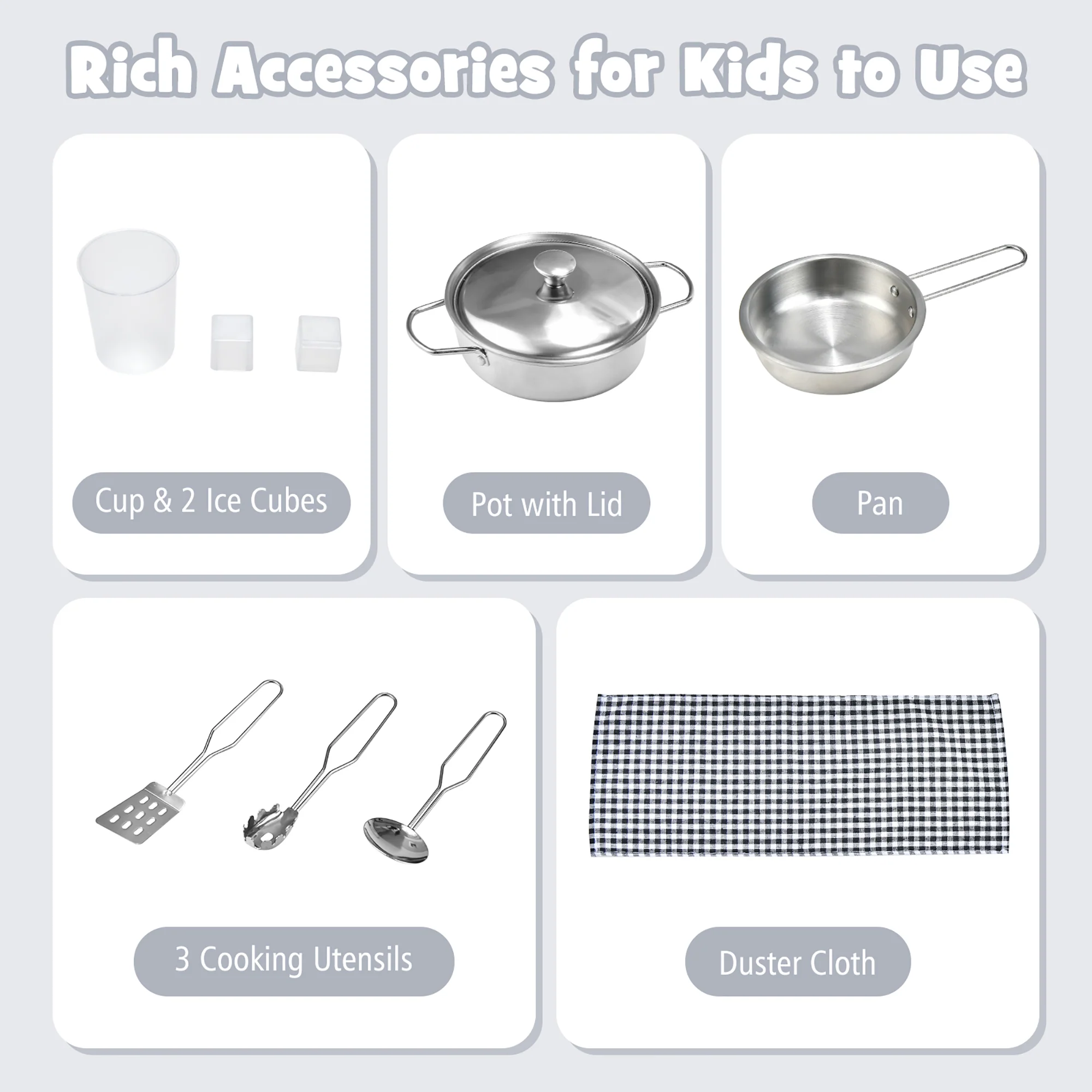 Costway Kids Kitchen PlaySet Pretend Wooden Play Kitchen with IceDispenser&a;Stovefor Toddler