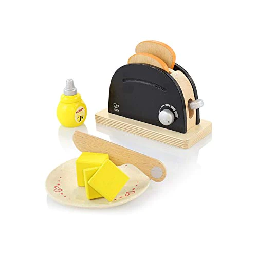 Hape Pop Up Toaster Set in Black and Silver Wooden Play Kitchen Set