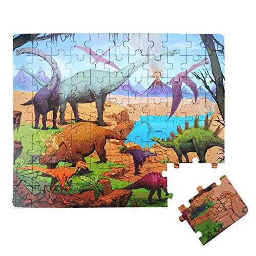 BabyWants wooden puzzles for kids ages 4-8, dinosaurs 4-in-1 jigsaw puzzles in a wood storage box, 24 48 60 88 pieces dinosaur puzzles
