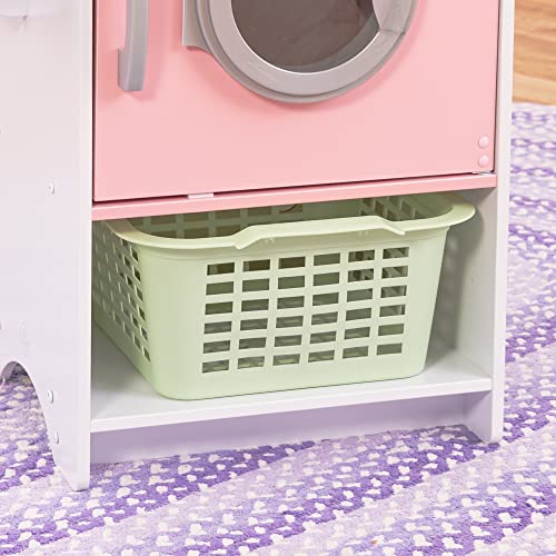 KidKraft Laundry Playset Childrens Pretend Wooden Stacking Washer and Dryer Toy with Iron and Basket, Pastel, Gift for Ages 3+