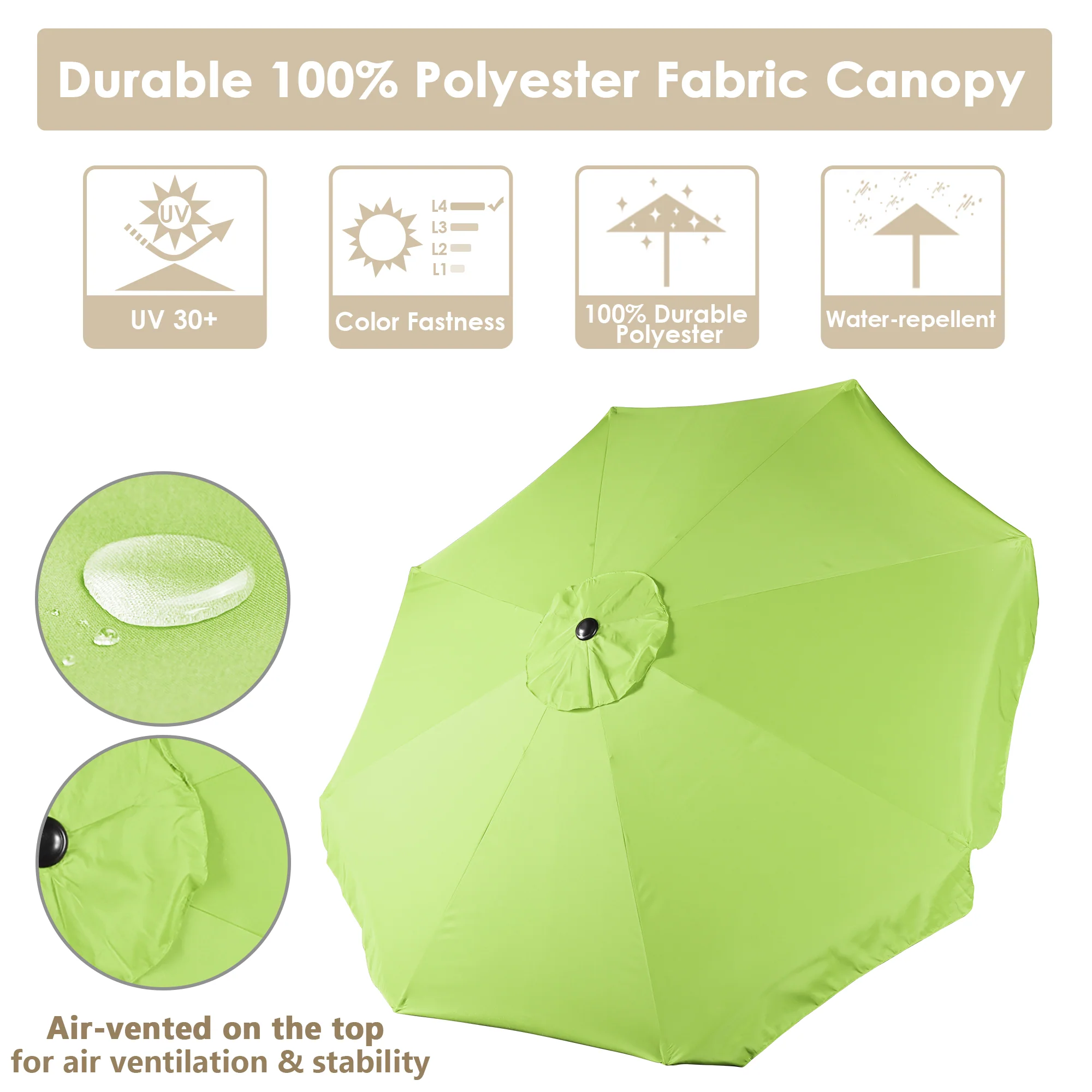 Yescom 10Ft 8 Rib Outdoor Patio Umbrella Market Valance Push Button Tilt Crank Handle