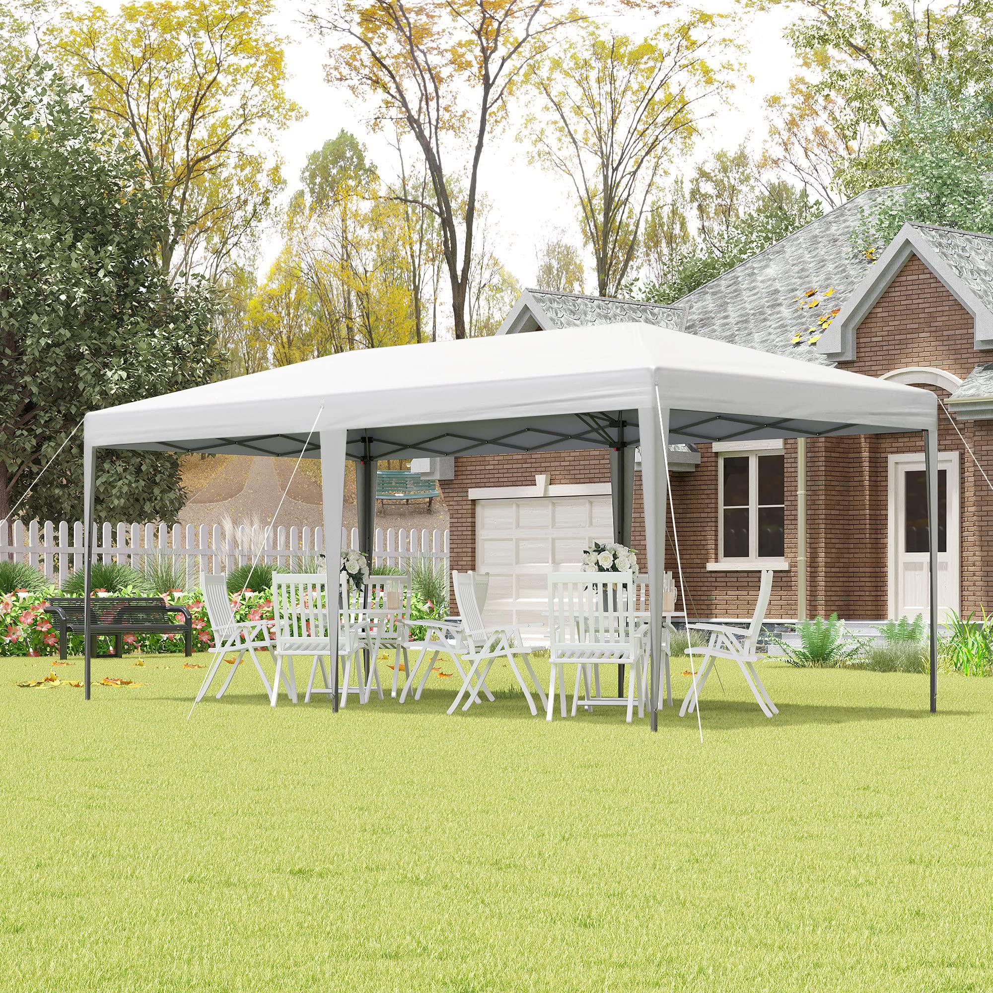 outsunny 10&s; x 20&s; heavy duty pop up canopy with sturdy frame, uv protection, carry bag for patio, backyard, beach, garden, w