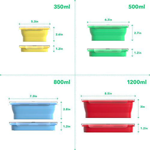 vremi silicone food storage containers with bpa free airtight plastic lids - set of 4 small and large collapsible meal prep c