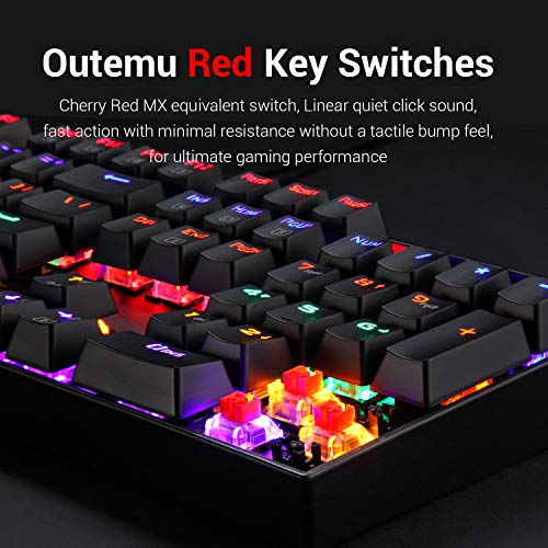 Redragon K551 Mechanical Gaming Keyboard RGB LED Rainbow Backlit Wired Keyboard with Red Switches for Windows Gaming PC (104 Key