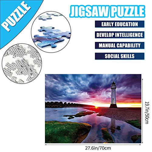 RECHIATO jigsaw puzzles 1000 pieces for adults sunset lighthouse educational fun game intellectual decompressing interesting puzzle