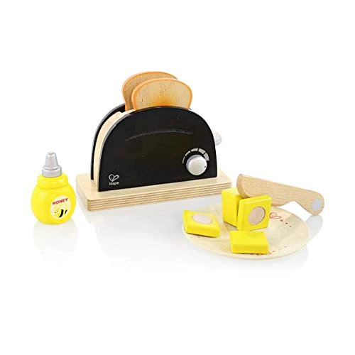 Hape Pop Up Toaster Set in Black and Silver Wooden Play Kitchen Set