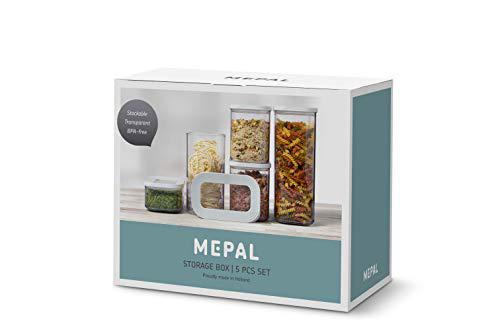 mepal, modula 5 piece food storage and food prep box set with 5 lids for pasta, cereal, flour, sugar, coffee, tea, and other