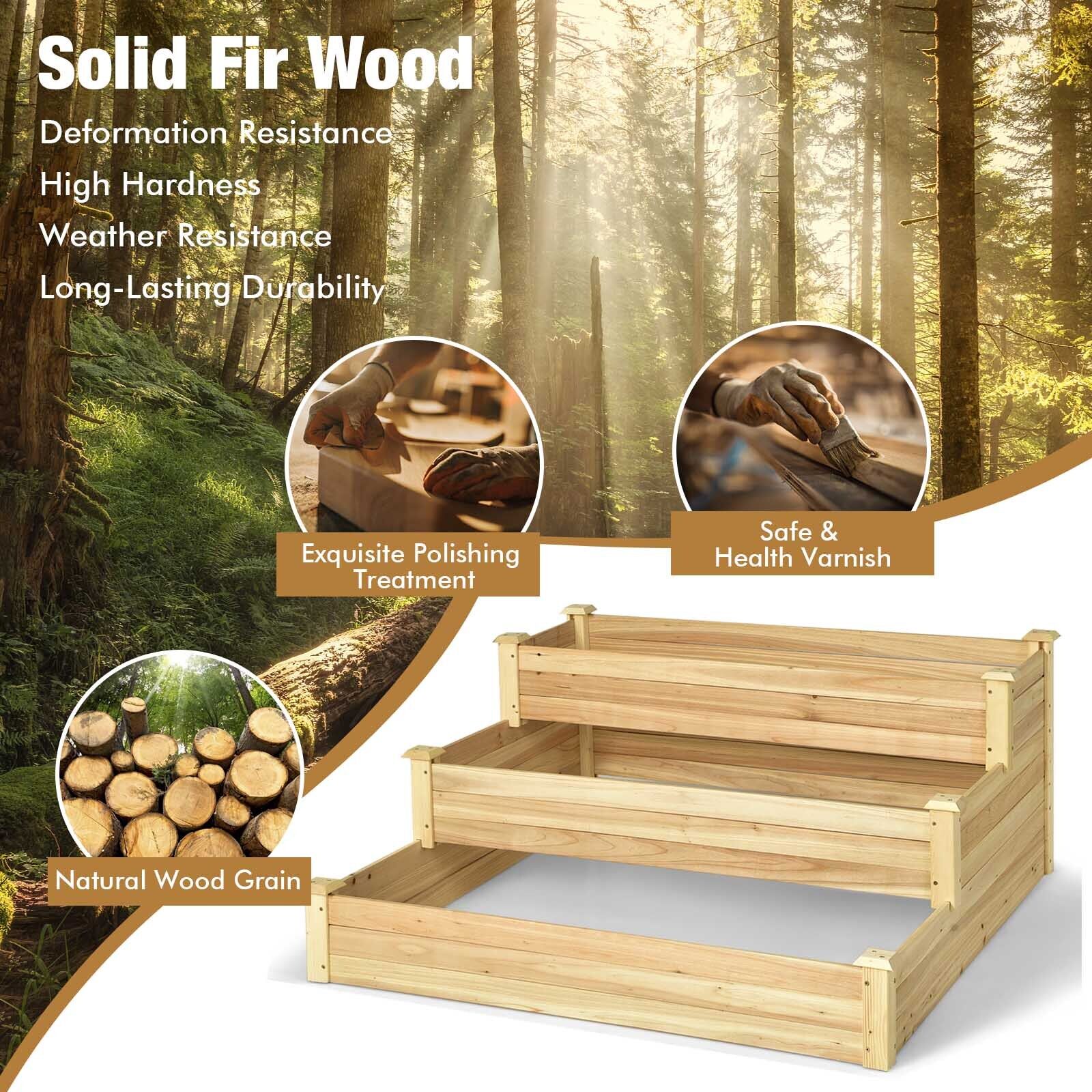 Great Choice Products 3 Tiers Wood Planter Kit Raised Garden Bed For Flower Vegetable Herb 48X48X22In