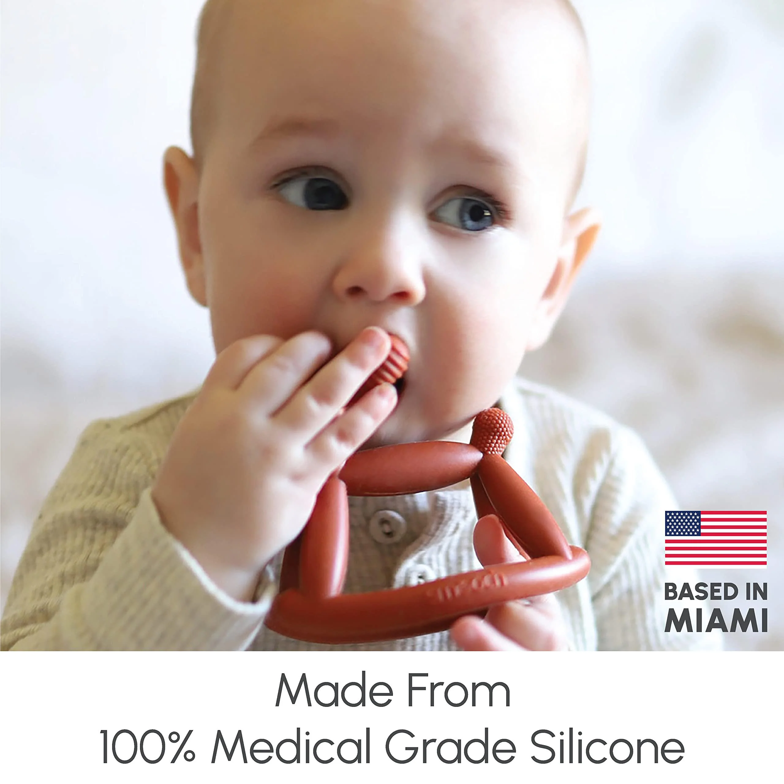 smooch amber infused rocking baby teething toy for - 0-6,12-18 months - baby teether - baby chew toy - soft &a; durable silicon