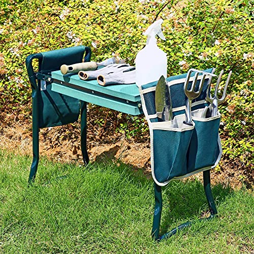 OHUHU Garden Kneeler and Seat with EVA Foam Kneeling Pad, Ohuhu Foldable Garden Stool Bonus 2 Tool Pouches, 2-in-1 Heavy Duty Portable