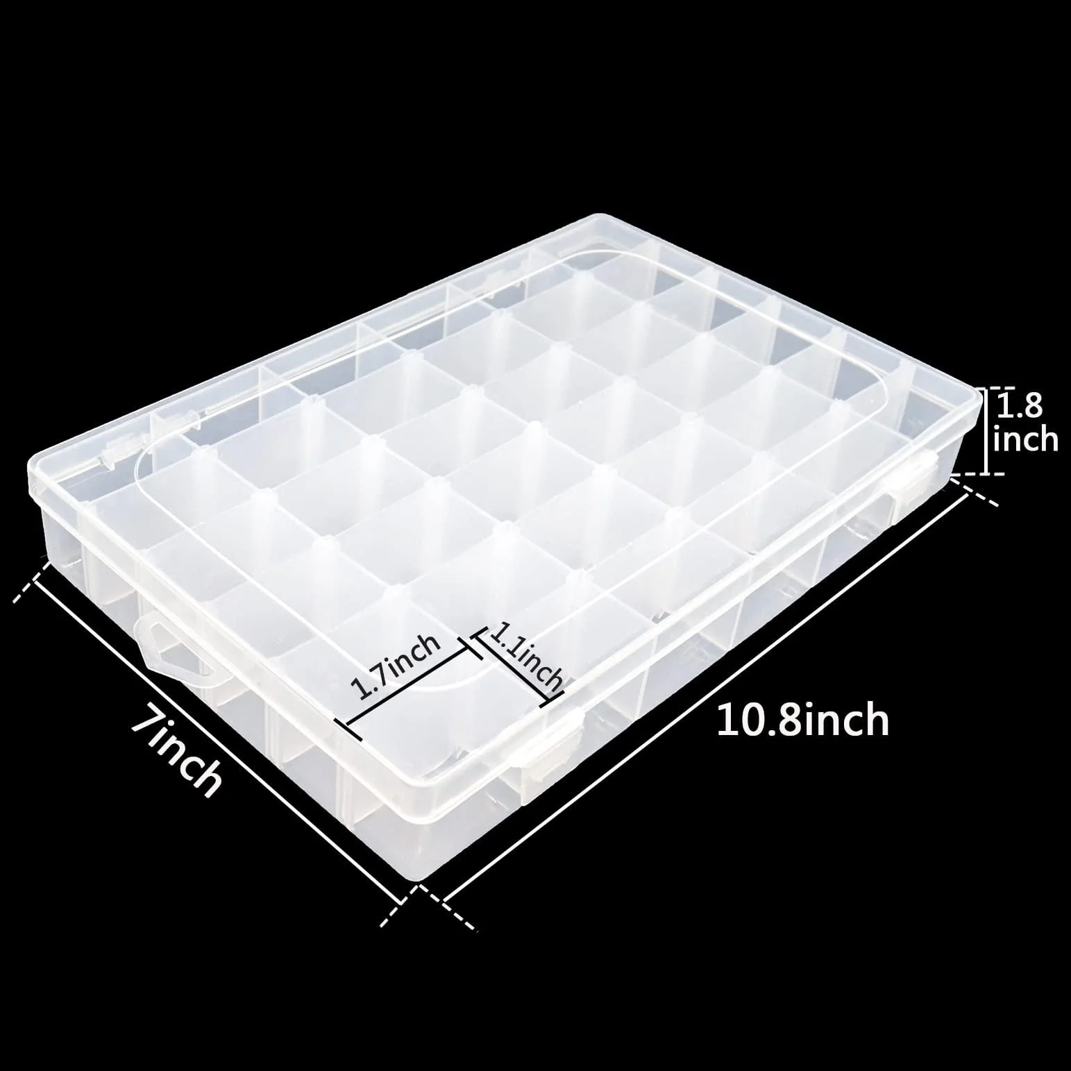 Budreu 4pack 36 grids plastic clear organizer box bead storage containers with adjustable dividers for craft jewelry fishing tackles