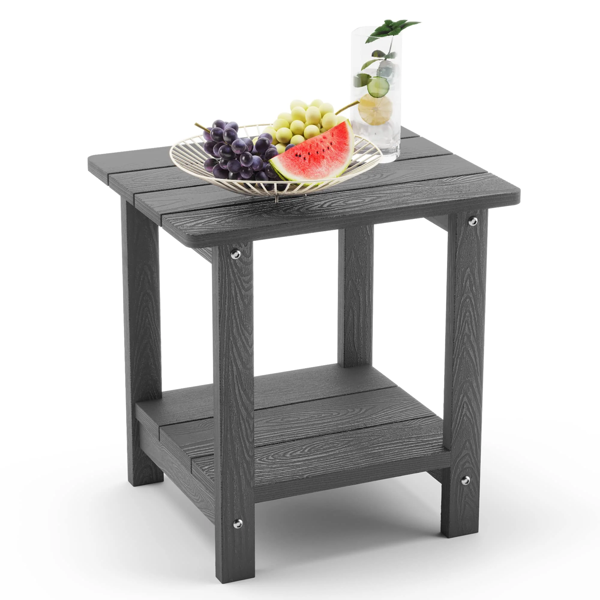 LUE BONA Adirondack Outdoor Side Table, 2-Tier Dark Grey HDPS Patio End Table Weather Resistant, Morden Side Table for Patio, Po