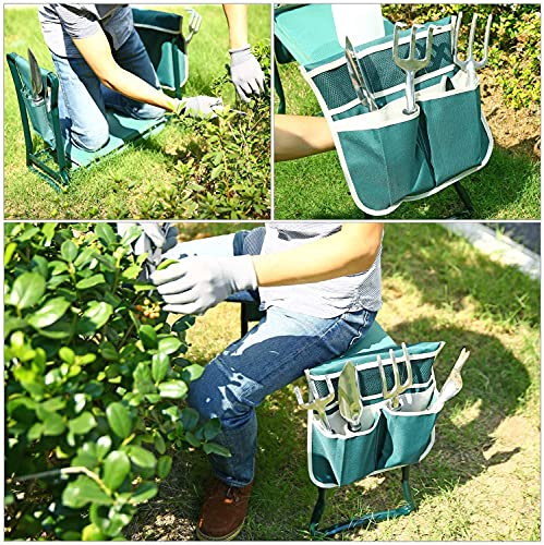 OHUHU Garden Kneeler and Seat with EVA Foam Kneeling Pad, Ohuhu Foldable Garden Stool Bonus 2 Tool Pouches, 2-in-1 Heavy Duty Portable