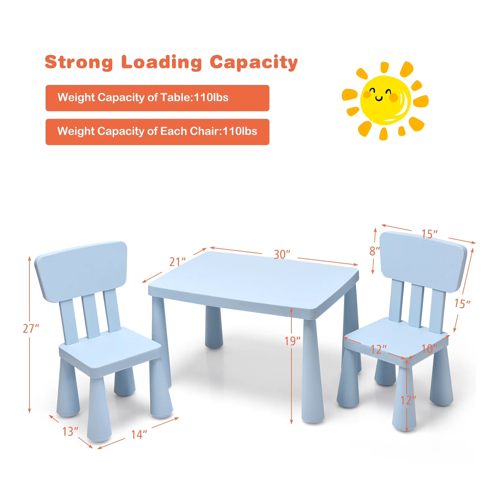 Topbuy Kids Table and 2 Chairs Set Children Play Activity Table Furniture Set Blue