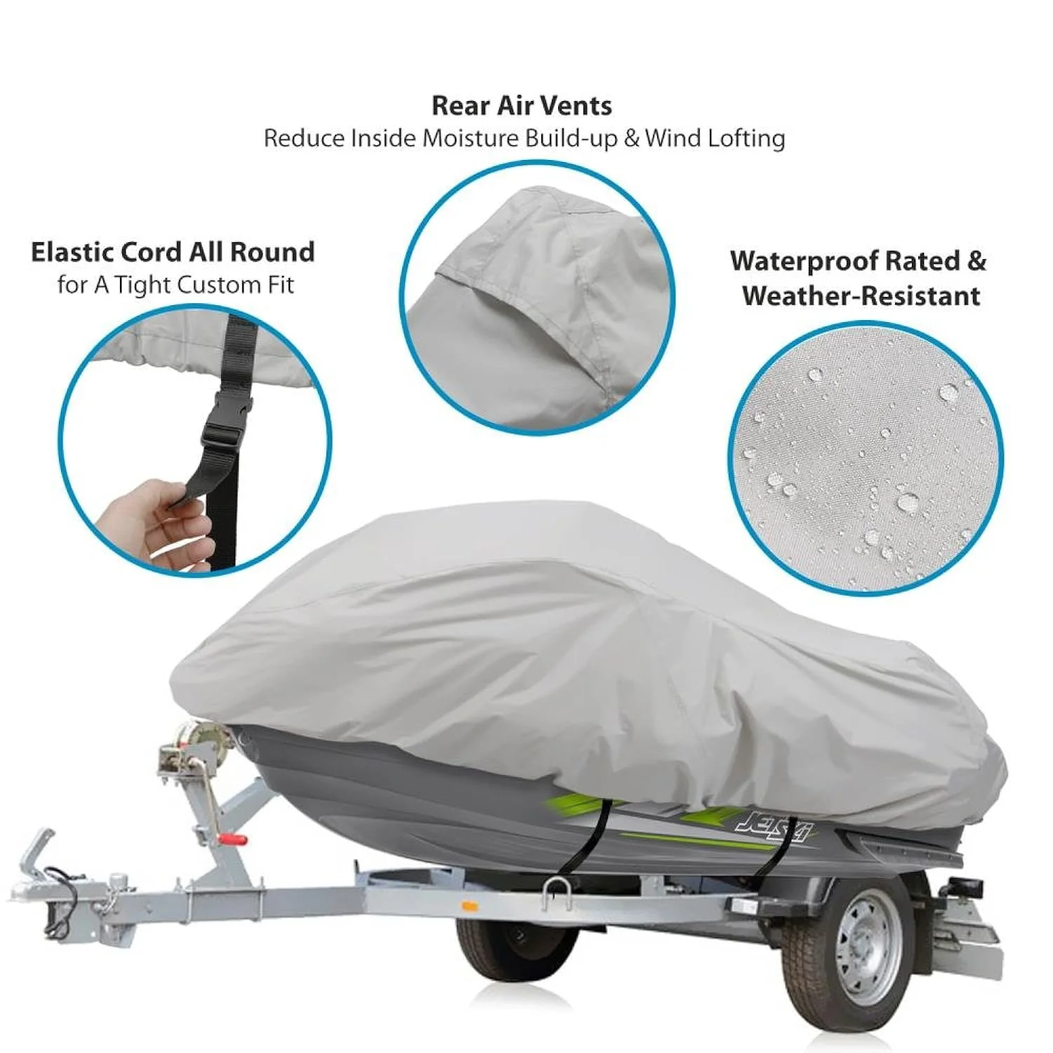 Pyle Waterproof Heavy Duty Jet ski Cover - 139  - 145  Inch Resistant Watercraft Storage Cover with Adjustable Strap &a; Elasti…