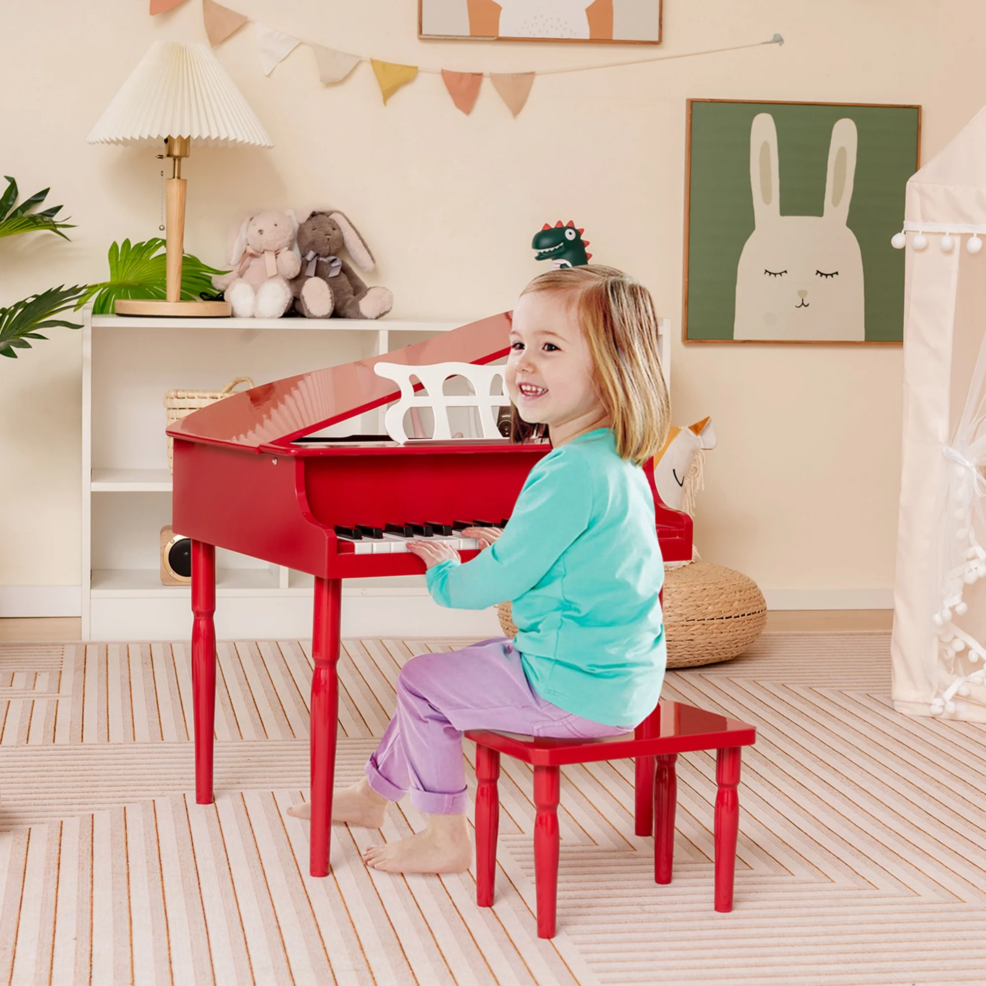Costway 30-Key Classic Baby Grand Piano Toddler Toy Wood with Bench &a; Music Rack Red