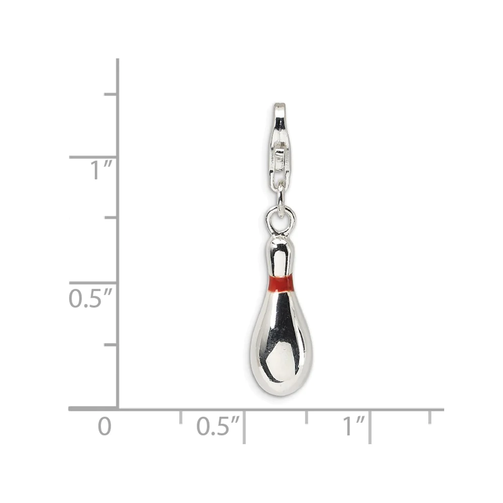 Jewelryweb Sterling Silver Enameled Bowling Pin With Lobster Clasp Charm - Measures 30x5mm