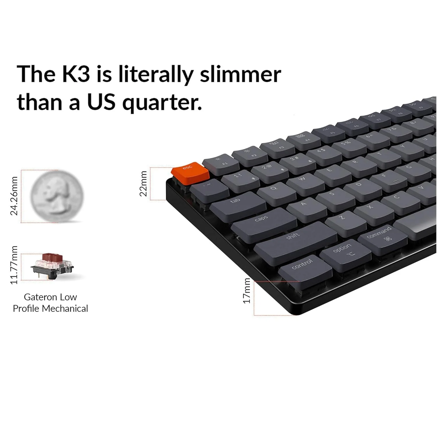 Zell Electronics Zell K3 Version 2, 84 Keys Ultra-Slim Wireless Bluetooth/Usb Wired Mechanical Keyboard With White Led Backlit, Low-Profile Ga…