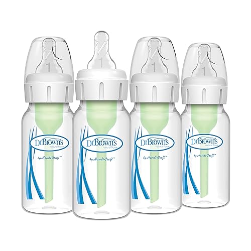 Dr. Brown&s;s Natural Flow Anti-Colic Options+ Narrow Baby Bottles 4 oz/120 mL, with Level 1 Slow Flow Nipple, 4 Count (Pack of 1)