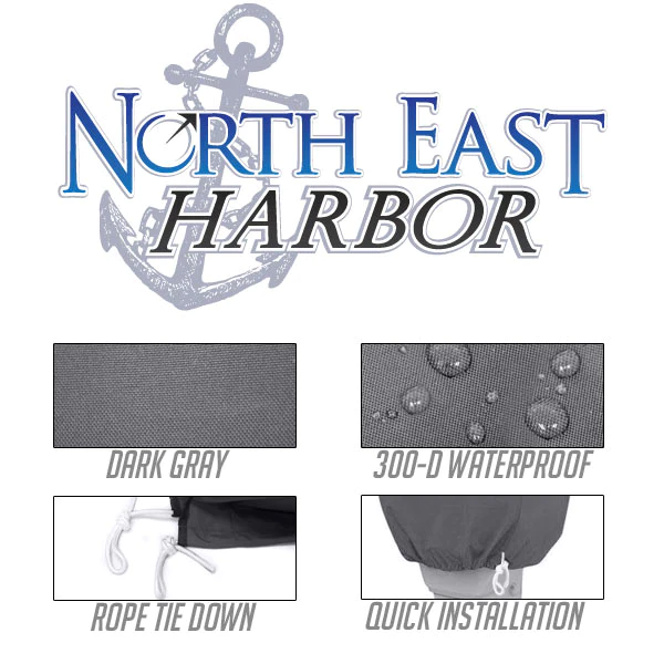 North East Harbor Trailerable Outboard Boat Motor Engine Cover 225-300 Horsepower - Gray Heavy Duty Water Resistant Thick Polyester Fabric