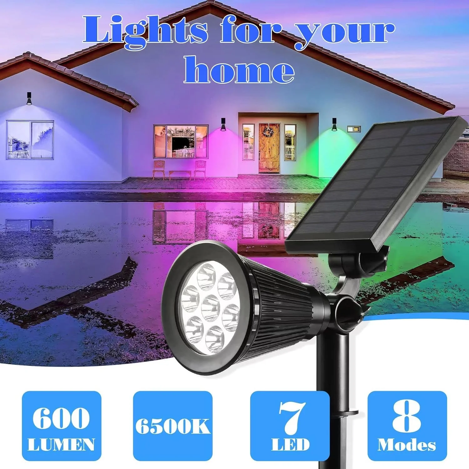 OKEER Solar Spot Light Outdoor, 7 LED Color Changing 2-in-1 Solar Landscape Spotlight Waterproof Security Wall Lamp Lights for Patio