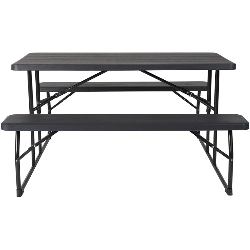 Flash Furniture Insta-Fold Charcoal Wood Grain Folding Picnic Table and Benches