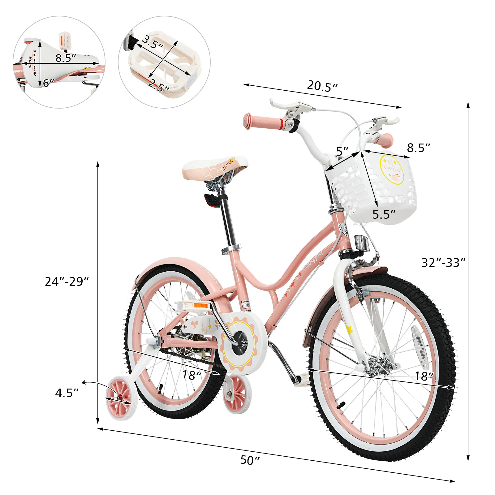 Costway 18&s;&s; Kids Bike Toddlers Adjustable Freestyle Bicycle w/ Training Wheels
